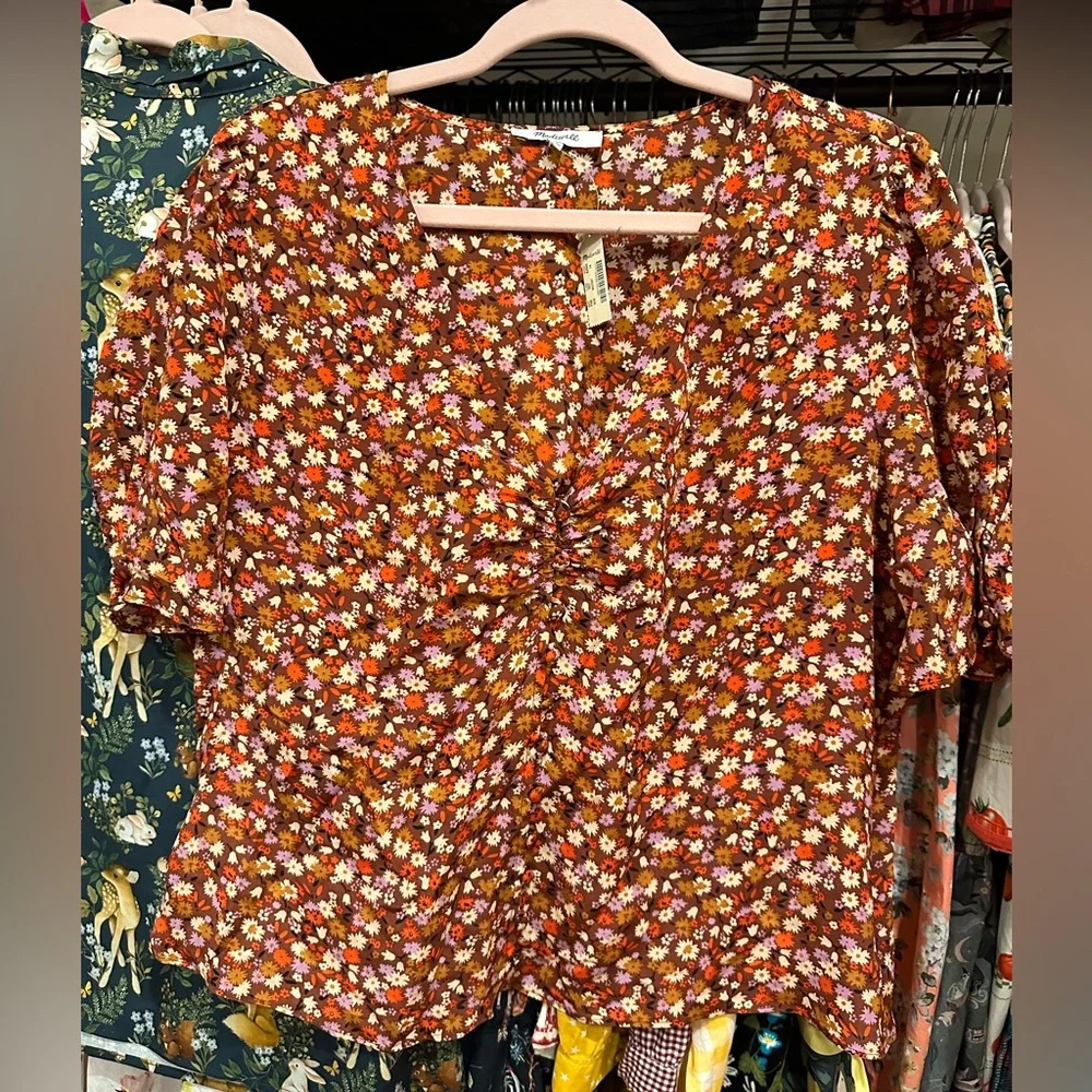 MADEWELL Silk Daylight Top 🌸 “Spring Prairie” 🌸 Vintage Ditsy Floral Print 14 🌸 - Picture 2 of 12